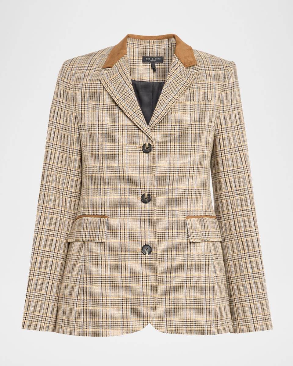 Evia Houndstooth Plaid Blazer
